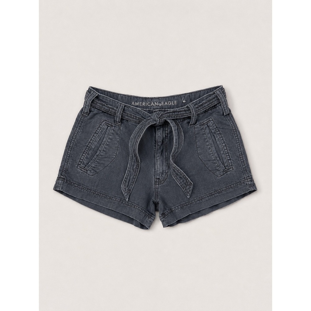 American Eagle Gray Linen Blend Tie Waist Utility Shorts Size 2